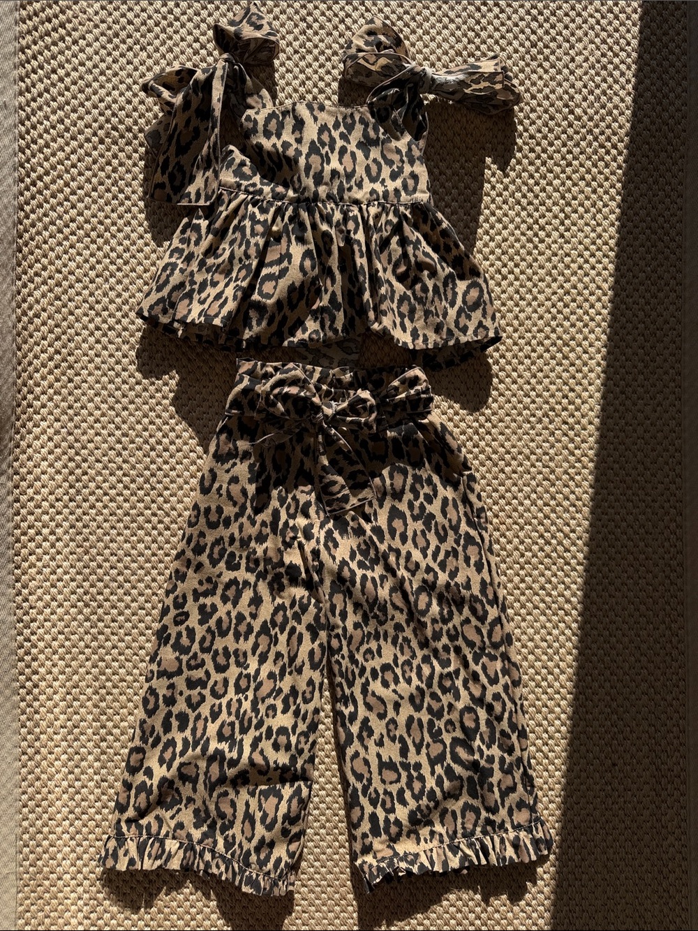 Phi Clothing Leopard Print Kids Matching Set - Brown size 7/8